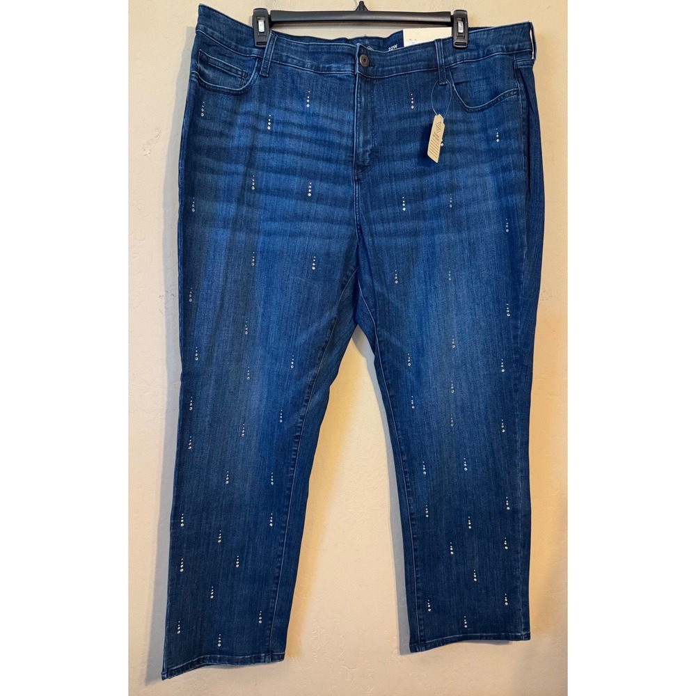 St. John's Bay Jeans Women 22W Dark Wash Straight Rhinestone Tummy Control NEW